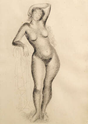 
	
		Demetrios Galanis, Greek 1879-1966- Nude, 1927; etching, signed and numbered 53/150 in...