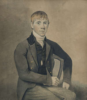 
	
		British School, 
		early/mid 19th century-
		 
		Portrait of a young man, seated...