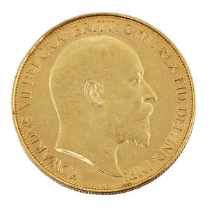 
	
		A gold £5 coin, Edward VII, 1902

	

