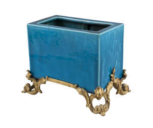 
	
		A Chinese porcelain monochrome rectangular jardinière, Kangxi, with allover turquoise...