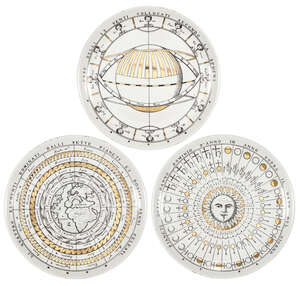 
	
		Piero Fornasetti (1913-1988), three large plates 
		c.1960's, stamped marks to reverse...