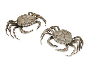
	
		A pair of Continental silver models of crabs, the tops opening to a small compartment,...