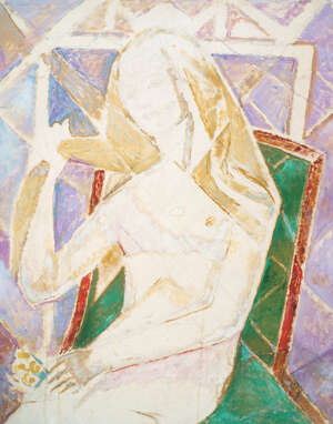 
	
		Marie Vorobieff Marevna, Russian 1892-1984- Female nude seated; oil, charcoal and pencil on...