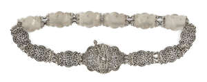 
	
		A Russian silver and niello belt with sliding dagger clasp, Vladikavkaz, maker's mark...