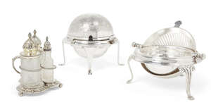 
	
		A Victorian silver trefoil cruet, London, c.1872, John Wilmin Figg, the hobnail cut glass...