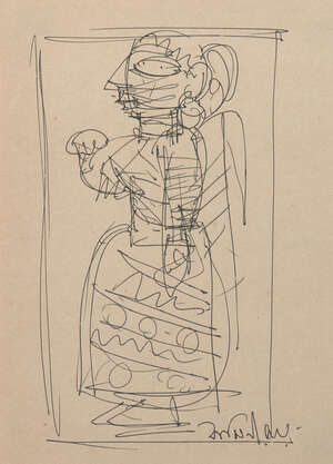 
	
		Jamini Roy (Indian, 1887-1972), Untitled sketch, pen on paper, signed lower right,...