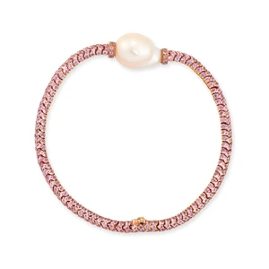 A pink sapphire and freshwater cultured pearl bracelet, composed of four rows of pav&eacute;-set pink...