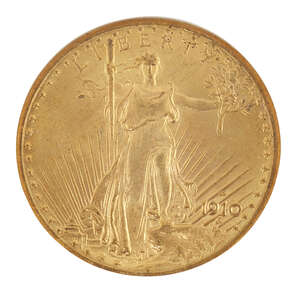 
	
		A USA gold $20 coin, 1910, in slab case from the Numismatic Guaranty Corporation of...
