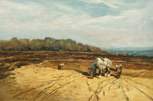 
	
		John Emms, 
		British 1843-1912- 
		 
		Ploughing scene; 
		 
		oil on canvas,...