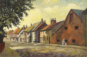 
	
		George J. Charlton, 
		British 1899-1979-
		 
		Street View with Figure; 
		 
		oil...