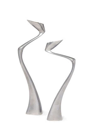 
	
		Matthew Hilton, (b.1957), a pair of Aluminium candlesticks
		c.1980, signed on the...