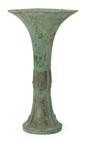 
	
		A Chinese archaic bronze ritual wine vessel, gu, Shang dynasty, 13th-11th century BC, 