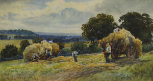 
	
		Augustus Charles Wyatt, 
		British 1863-1933- 
		 
		Haymaking; 
		 
		watercolour,...