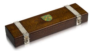 Omar Ramsden (1873-1939) and Alwyn Carr (1872-1940), a silver and snake wood document box
		c.1910, engraved 'Omar Ramsden et Alwyn Carr me Fecervnt',