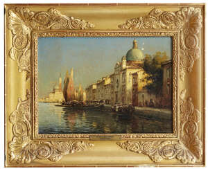 
	
		Antoine Bouvard, 
		French 1870-1956- 
		 
		Grand Canal, Venice; 
		 
		oil on...