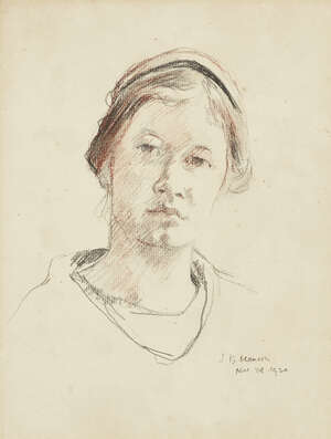 
	
		James Bolivar Manson NEAC, 
		British 1879-1945-
		 
		Mary;
		 
		black and red...