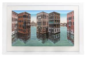 
	
		Patrick Hughes, 
		British b.1939- 
		 
		Lagoon, 2018; 
		 
		hand-painted photographic...