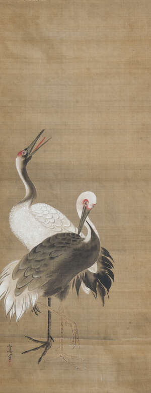 
	
		19TH CENTURY JAPANESE SCHOOL, pair of ink and colour on silk, hanging scrolls, study of...