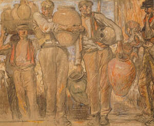 Sir Frank William Brangwyn RA RWS RBA, 
		British 1867-1956- 
		 
		Work: Boiler Makers, Beer Porters, Pottery, Tea and Sugar, Fruit Porters, Curios and Co