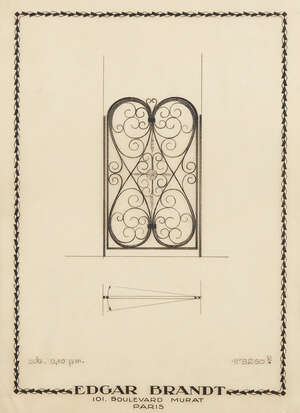 
	
		Edgar Brandt (1880-1960), three architectural design drawings for gates
		Two inscribed...