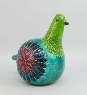 
	
		Aldo Londi for Bitossi, a ceramic bird sculpture, decorated with incised and pressed...