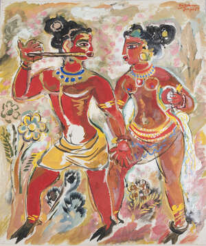 
	
		D.G. (Dizi) Kulkarni, 1921-1992, Man and woman, gouache on paper, unframed, signed and...