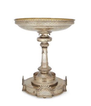 
	
		An impressive Russian silver tazza, by Ivan Khlebnikov, Moscow c.1888, assay master...