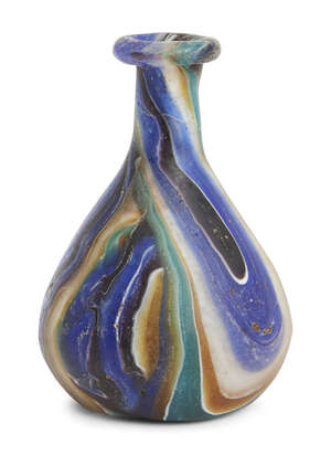 A Roman mosaic colour band glass perfume bottle, early Imperial, 1st half of 1st century AD, cast and blown, 8.5cm. high