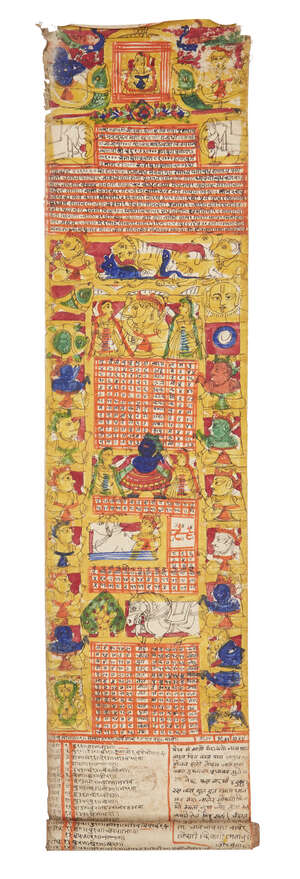 
	
		A long Jain cloth scroll, South India, early 20th century, 24 x 179cm.  

	

