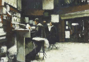 
	
		Clive McCartney, 
		British b.1960- 
		
		Bar in Busquito, Spain;
		 
		oil, 25x34cm...