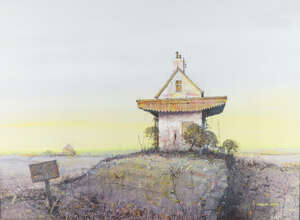 
	
		Laurence Roche, British b. 1944- Derelict train station; mixed media and technique on...