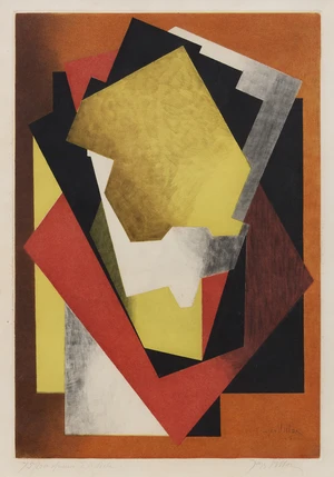 Jacques Villon,&nbsp;French 1875-1963,&nbsp;Composition, 1927;&nbsp;etching with aquatint in colours on wove,&nbsp;