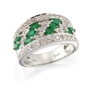 
	
		An emerald and diamond half-hoop ring,  the front set with alternate diagonal lines of...