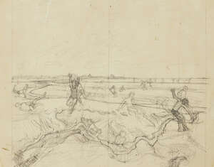 John Wonnacott CBE, British b.1940-
Estuary mud flat, boys leaping;
pencil on paper, 26.5 x 34.5...