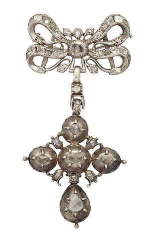 
	
		A late 18th century probably Flemish, silver and diamond pendant brooch,  the...