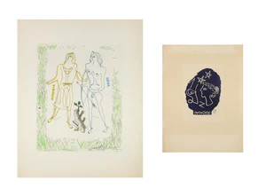 Georges Braque, French 1882-1963- 
Eros and Eurbia, 1953; Woman and Stars, 
Etching in colour on wove and woodcut in colour on wove, both signed in the pl