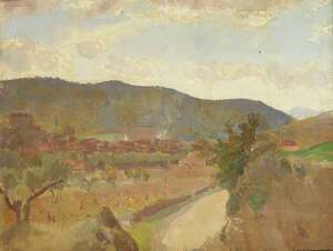 
	
		Amy Katherine Browning ROI SWA, 
		British 1881-1978-
		 
		Mountain landscape;
		...