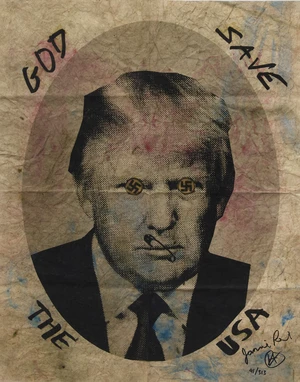 Jamie Reid,&nbsp;British b.1947-&nbsp;God Save The USA, 2017;&nbsp;gicl&eacute;e on hand-distressed off-white paper,&nbsp;