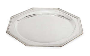 
	
		An Israeli silver octagonal serving plate, by Hazorfim, stamped 925, with reeded rim to...