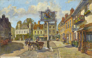 Jack Cross,
British, 20th century-
Market Square, Westerham;
oil on board, signed and titled...
