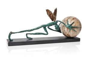 
	
		Patrick O'Reilly, Irish b.1957- Man with wings and ball, 1997; bronze with green patina,...