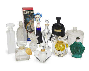 
	
		A Sabino 'Gaite' perfume bottle, moulded with Classical nude maidens, with drapery and...