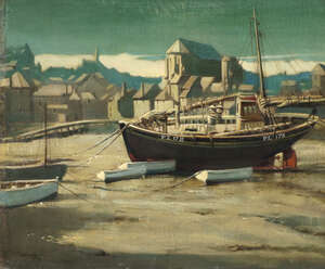 Arthur Royce Bradbury, 
		British 1892-1977-
		 
		Evening Glow, St Ives; 
		 
		oil on canvas, signed and dated 1939, 43.5x52cm, (ARR)
		 