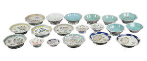 
	
		Nineteen Chinese porcelain bowls, late 19th-early 20th century, painted in famille rose...