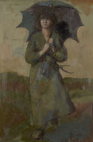 
	
		Karolina Larusdottir,
		Icelandic 1944-2019-
		Woman with umbrella, circa 1970;
		oil on...