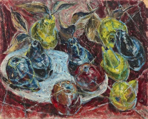 Katherine Leigh-Pemberton (Kaff Gerrard),&nbsp;British 1894-1970 -&nbsp;Still life in red;&nbsp;oil on board, 42...