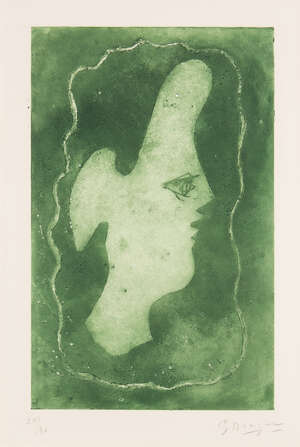 
	
		Georges Braque, 
		French 1882-1963- 
		 
		Green Head [Vallier 58], 1950; 
		 
		