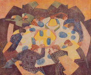
	
		Claude Flight, 
		British 1881-1955- 
		 
		A Square Meal, c.1937; 
		 
		linocut in...
