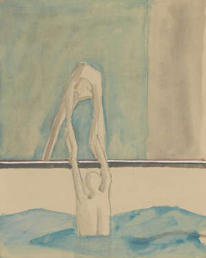 
	
		Paolo Serra, 
		Italian b.1946 - 
		 
		Pool scene; 
		 
		watercolour and pencil on...