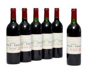 
	
		Chateau Lynch Barges 1990, 6 bottles, seals and labels good, ullages to low/middle neck...